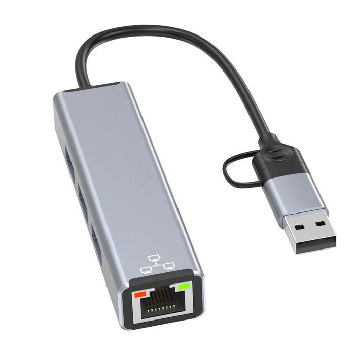 COTECI 16023 4 in 1 USB Hub USB-C / Type-A to USB3.0 USB2.0 RJ45 Ethernet Docking Station for Laptop Tablet - Grey - 1