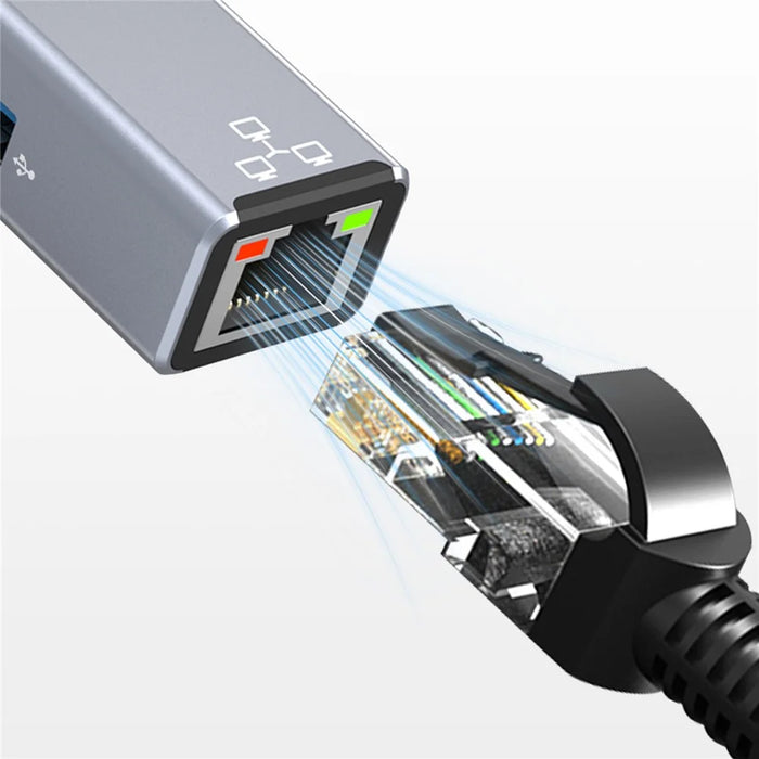 COTECI 16023 4 in 1 USB Hub USB-C / Type-A to USB3.0 USB2.0 RJ45 Ethernet Docking Station for Laptop Tablet - Grey - 5