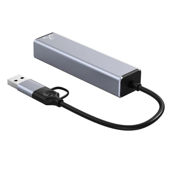 COTECI 16023 4 in 1 USB Hub USB-C / Type-A to USB3.0 USB2.0 RJ45 Ethernet Docking Station for Laptop Tablet - Grey - 7