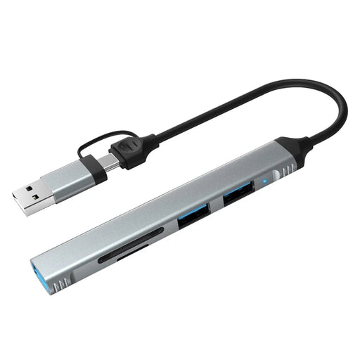 COTECI 16024 5-in-1 Dual Interface Docking Station USB-C Type-A Hub USB3.0 SD TF Card Reader - Grey - 1