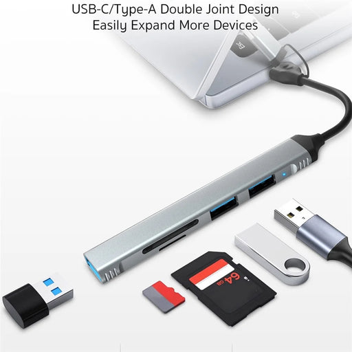 COTECI 16024 5-in-1 Dual Interface Docking Station USB-C Type-A Hub USB3.0 SD TF Card Reader - Grey - 2