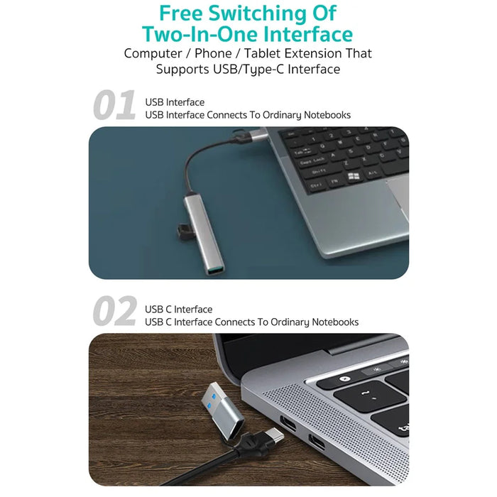 COTECI 16024 5-in-1 Dual Interface Docking Station USB-C Type-A Hub USB3.0 SD TF Card Reader - Grey - 3