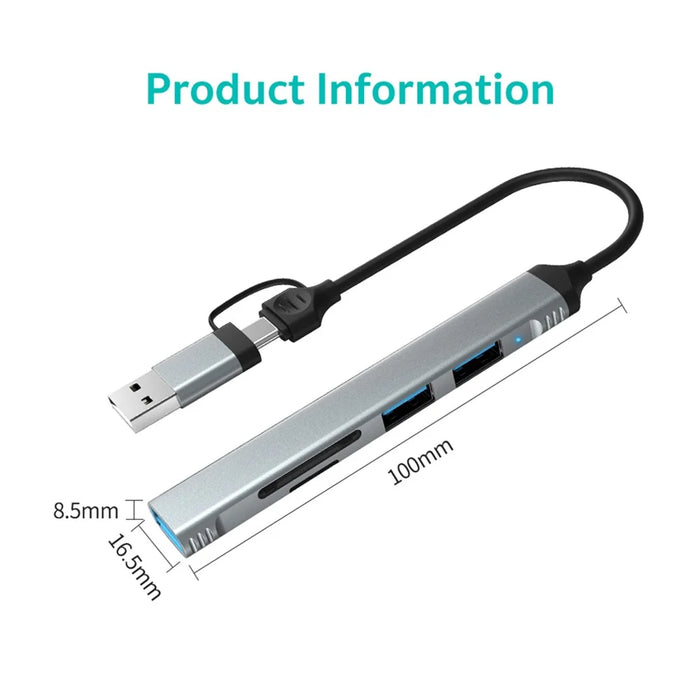 COTECI 16024 5-in-1 Dual Interface Docking Station USB-C Type-A Hub USB3.0 SD TF Card Reader - Grey - 7