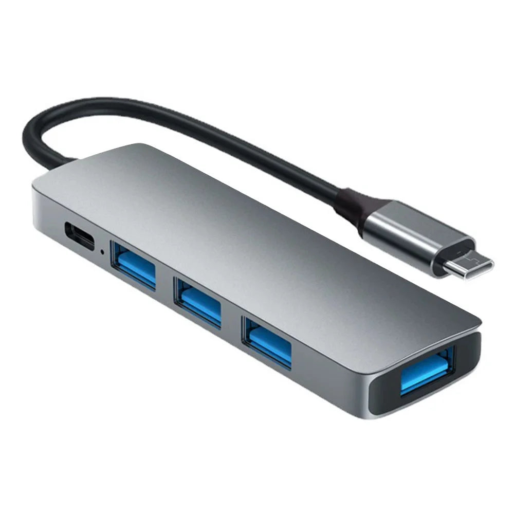 HC-13E Aluminum Alloy USB-C Hub USB 3.0 / 2.0 4-Port Docking Station with Type-C Power Port - Grey - 1