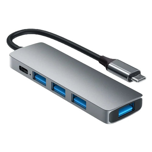 HC-13E Aluminum Alloy USB-C Hub USB 3.0 / 2.0 4-Port Docking Station with Type-C Power Port - Grey - 1