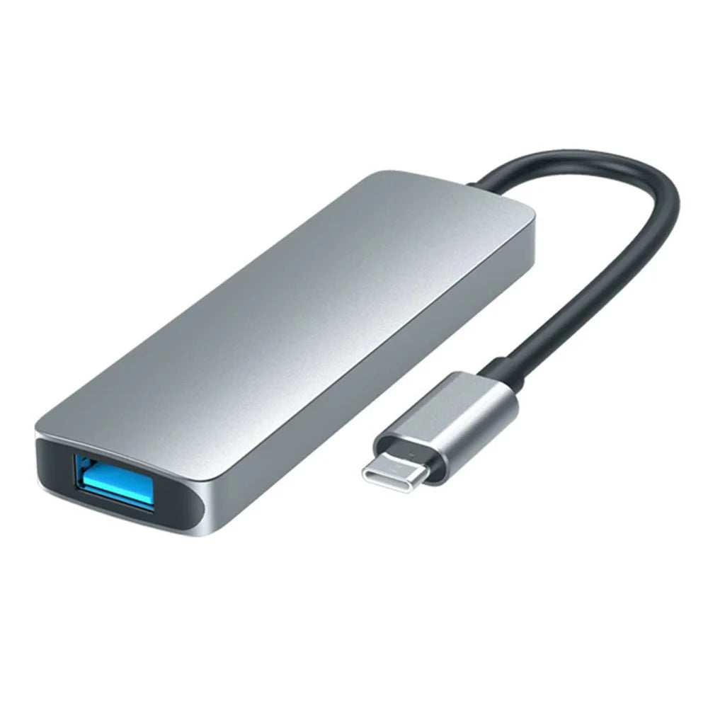HC-13E Aluminum Alloy USB-C Hub USB 3.0 / 2.0 4-Port Docking Station with Type-C Power Port - Grey - 3