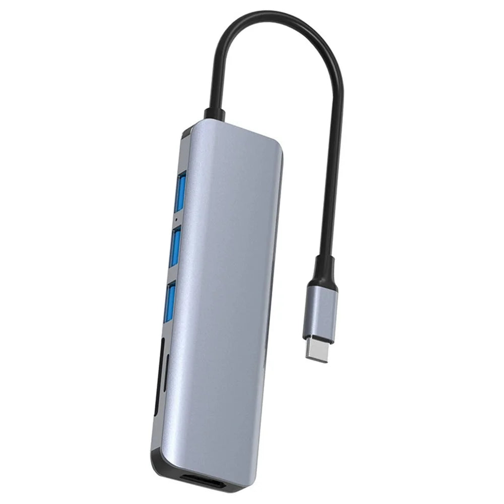 HC-75C 7 in 1 USB C Hub 3x USB3.0 4K HD SD / TF Card Reader with PD 60W Charging Port - Grey - 1