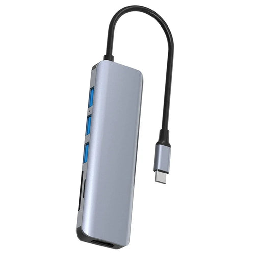 HC-75C 7 in 1 USB C Hub 3x USB3.0 4K HD SD / TF Card Reader with PD 60W Charging Port - Grey - 1