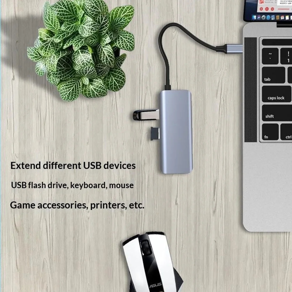 HC-75C 7 in 1 USB C Hub 3x USB3.0 4K HD SD / TF Card Reader with PD 60W Charging Port - Grey - 4