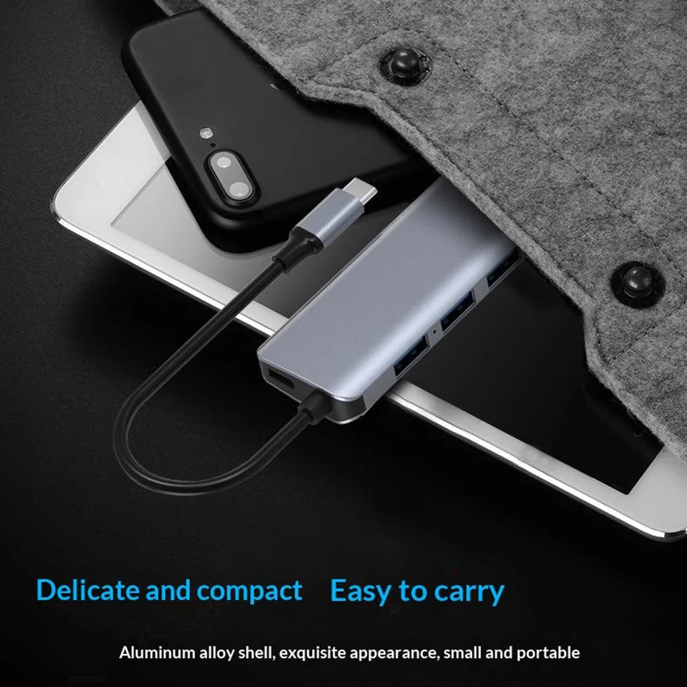 HC-75C 7 in 1 USB C Hub 3x USB3.0 4K HD SD / TF Card Reader with PD 60W Charging Port - Grey - 6