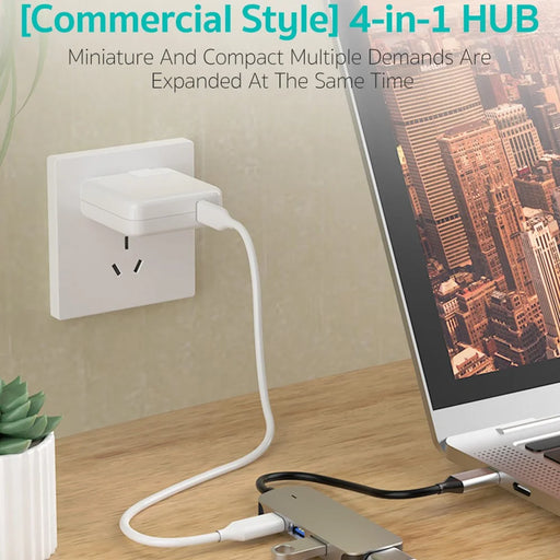 COTECI 4 in 1 USB-C Hub Multiport Adapter Type-C to HD+USB2.0+USB3.0+PD / Data Transmission for MacBook Laptop - Grey - 2