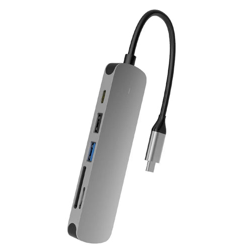 COTECI 6 in 1 USB-C Hub Type-C to 4K HD USB3.0 USB2.0 SD TF PD Docking Station for MacBook Laptop - Grey - 1