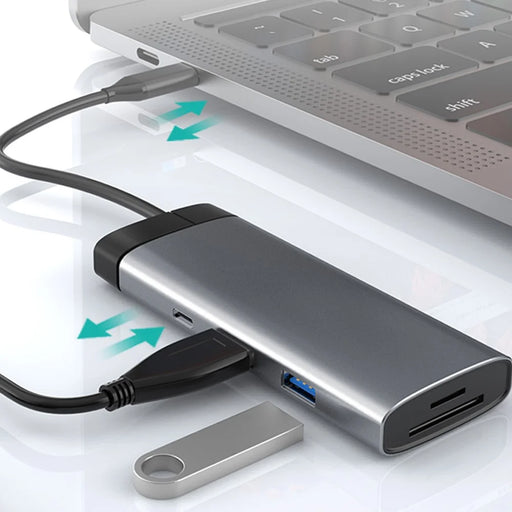 COTECI 16011 7-in-1 USB-C Hub Multiport Adapter Type-C to PD+USB3.0+USB2.0+HD+USB-C2.0+SD+TF Docking Station for Laptop - Grey - 2