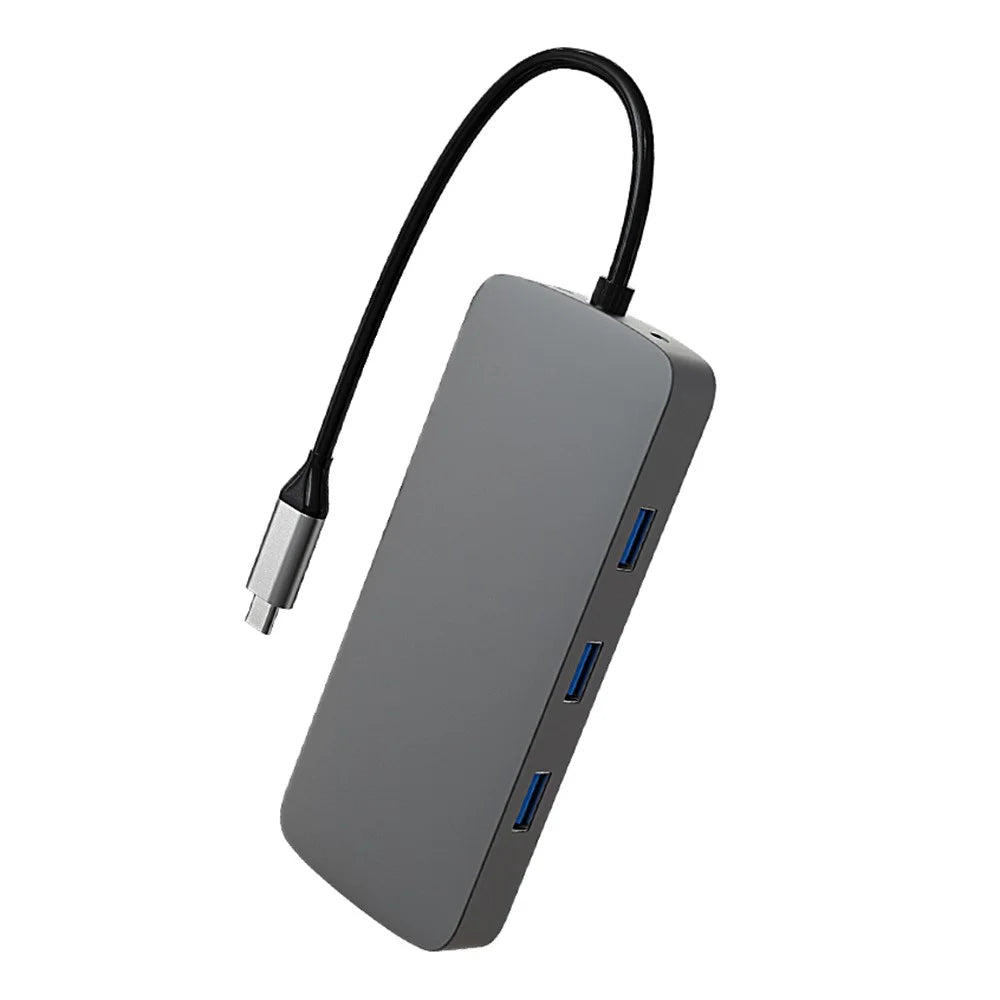 COTECI 16012 10 in 1 USB C Hub Type-C to HD 4K VGA USB 3.0 PD 100W SD TF RJ45 Audio Adapter for Laptop - Grey - 1
