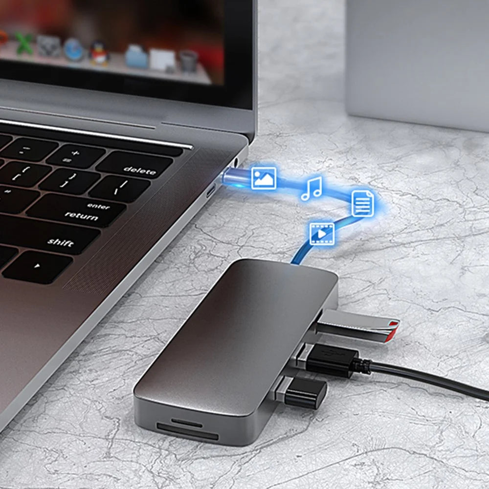 COTECI 16012 10 in 1 USB C Hub Type-C to HD 4K VGA USB 3.0 PD 100W SD TF RJ45 Audio Adapter for Laptop - Grey - 4