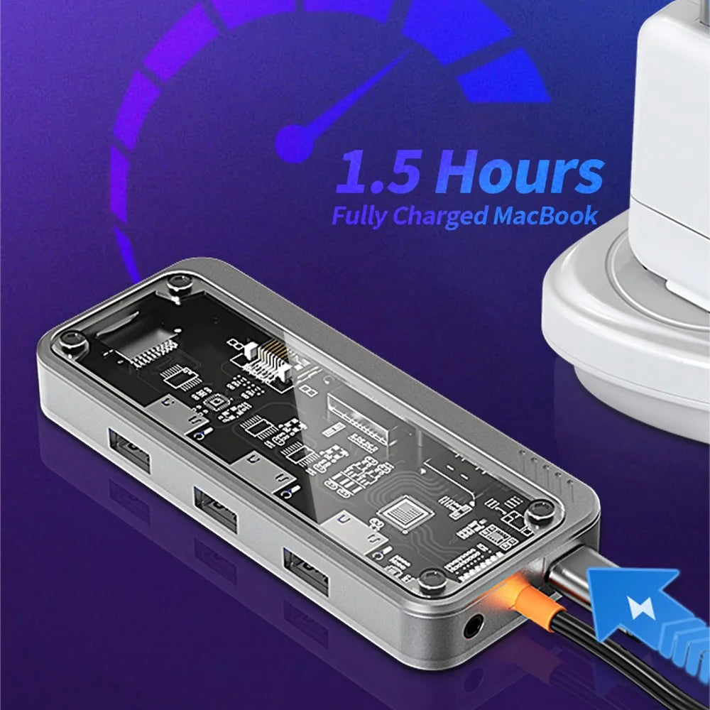 COTECI 16013 Punk 10-in-1 USB Hub Type-C Docking Station 4K HD VGA RJ45 100W PD for Laptop - 5