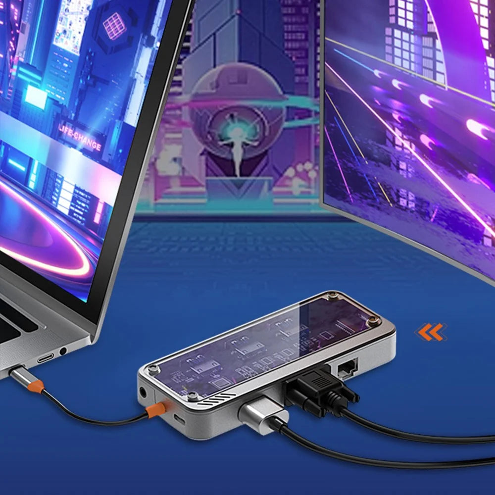 COTECI 16013 Punk 10-in-1 USB Hub Type-C Docking Station 4K HD VGA RJ45 100W PD for Laptop - 6
