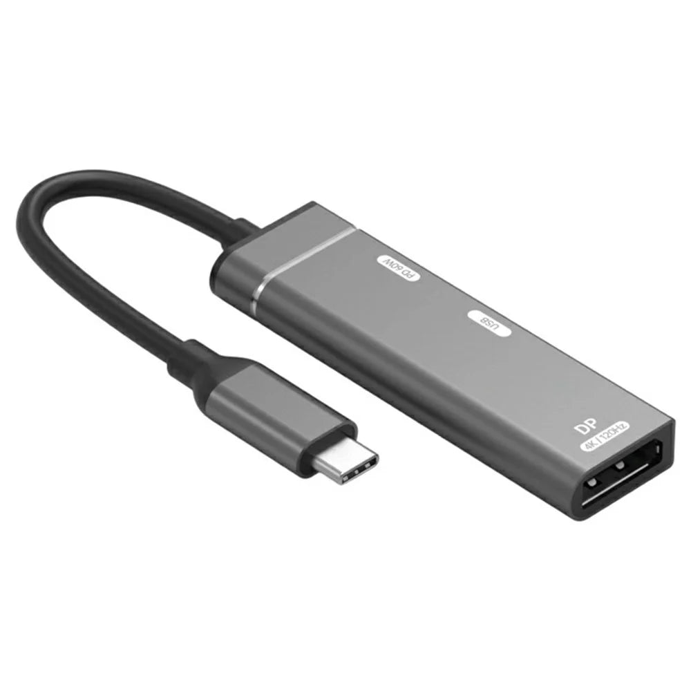 3 in 1 USB-C Hub 4K 120Hz DisplayPort + USB-A 3.0 + USB-C PD 60W Charging Adapter for Phone Tablet - Tarnish - 2