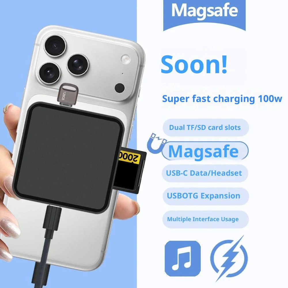 TYS-1030 Magnetic 6-in-1 USB Hub Card Reader 100W PD Fast Charging Wireless Charger Docking Station for Phone Tablet - Black - 2