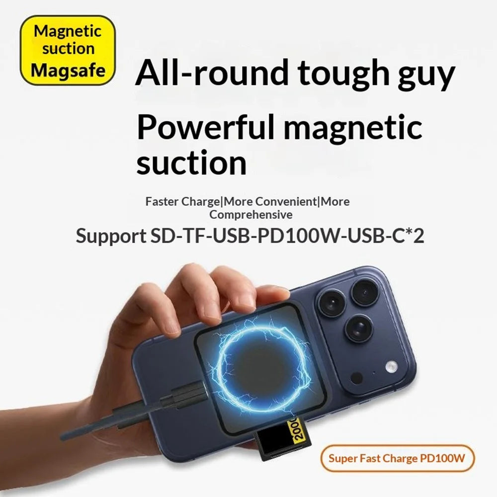 TYS-1030 Magnetic 6-in-1 USB Hub Card Reader 100W PD Fast Charging Wireless Charger Docking Station for Phone Tablet - Black - 4