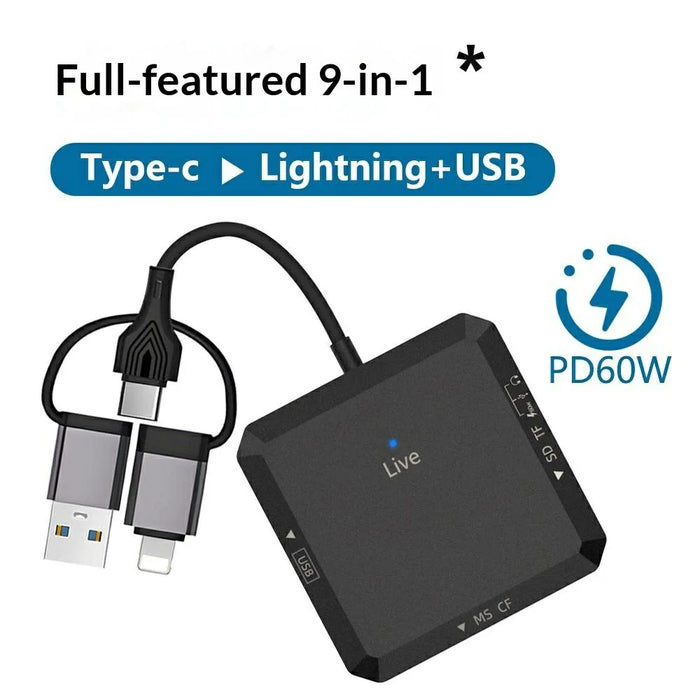 TYS-1029 iP (5-14)+USB+Type-C Interface Hub 9-in-1 USB-C Adapter Card Reader for TF  /  SD  /  CF  /  MS 60W PD Fast Charging Docking Station - Black - 3