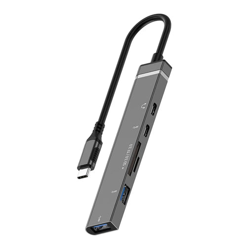 TYS-211C 6-in-1 USB-C Hub Type-C Male to USB 3.0 Female SD  /  TF Card Reader for Laptop Phone Tablet - Black - 1
