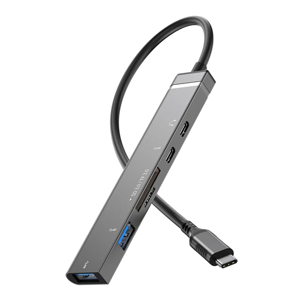 TYS-211C 6-in-1 USB-C Hub Type-C Male to USB 3.0 Female SD  /  TF Card Reader for Laptop Phone Tablet - Black - 2