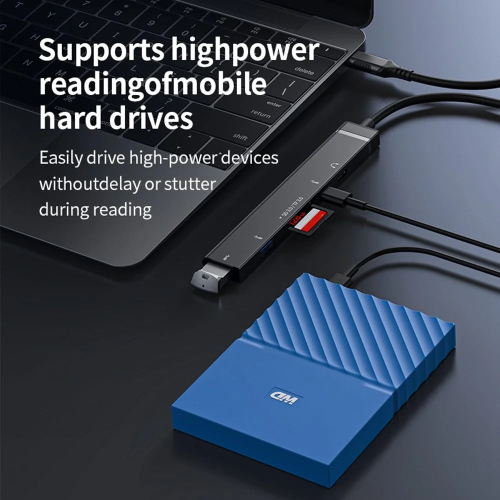 TYS-211C 6-in-1 USB-C Hub Type-C Male to USB 3.0 Female SD  /  TF Card Reader for Laptop Phone Tablet - Black - 4