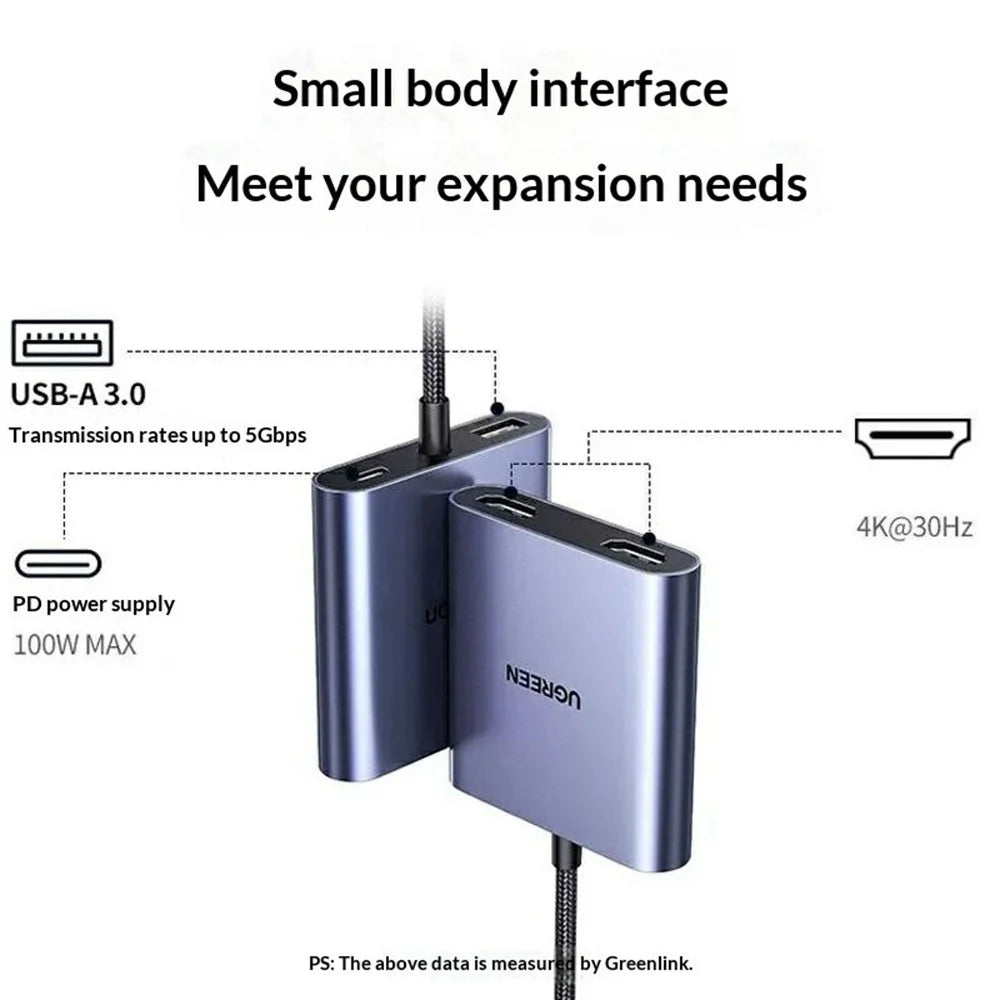 UGREEN CM866 65145 USB-C to Dual HD 4K / 30Hz Adapter with USB-A 3.0 PD 100W Fast Charging Port - 2