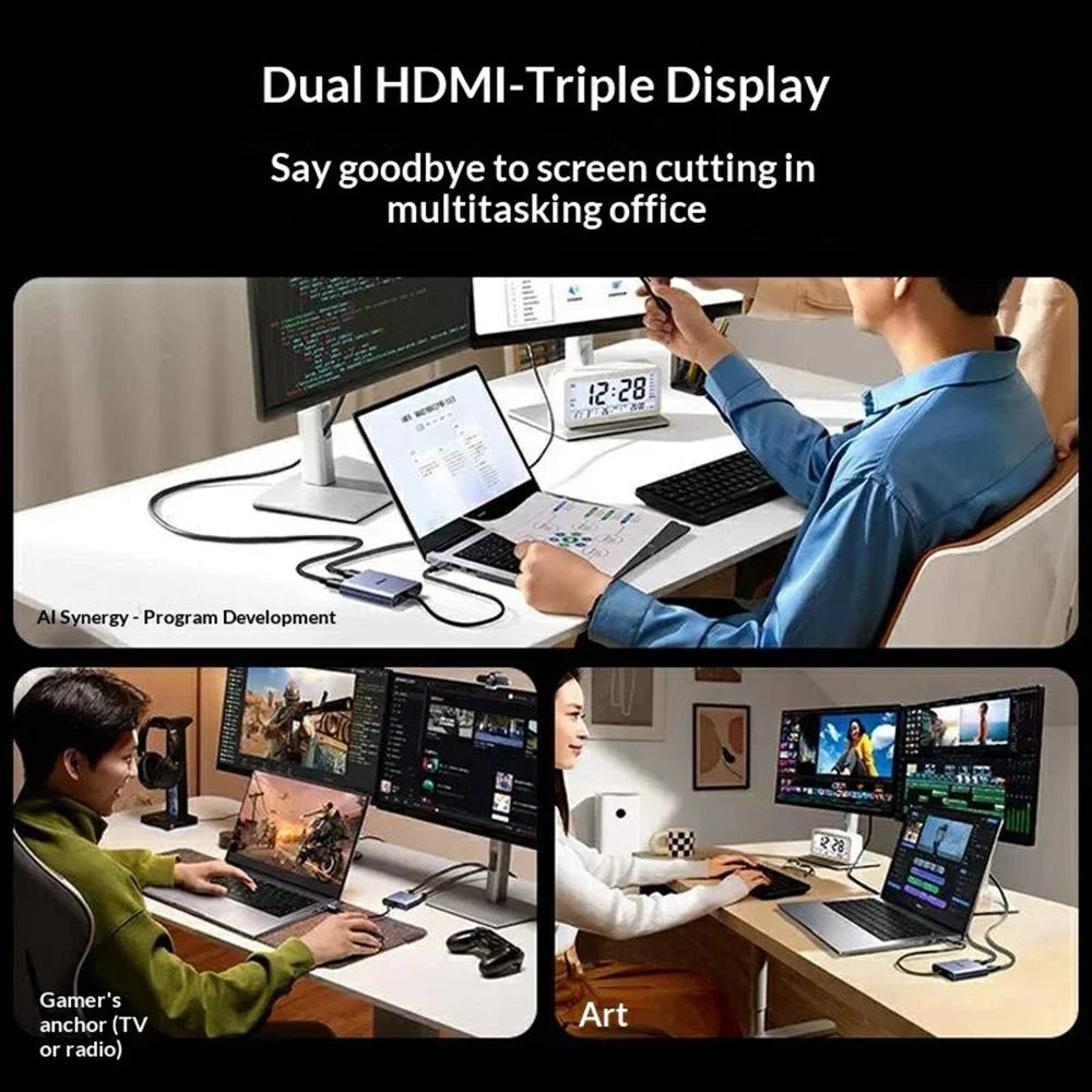 UGREEN CM866 65145 USB-C to Dual HD 4K / 30Hz Adapter with USB-A 3.0 PD 100W Fast Charging Port - 3