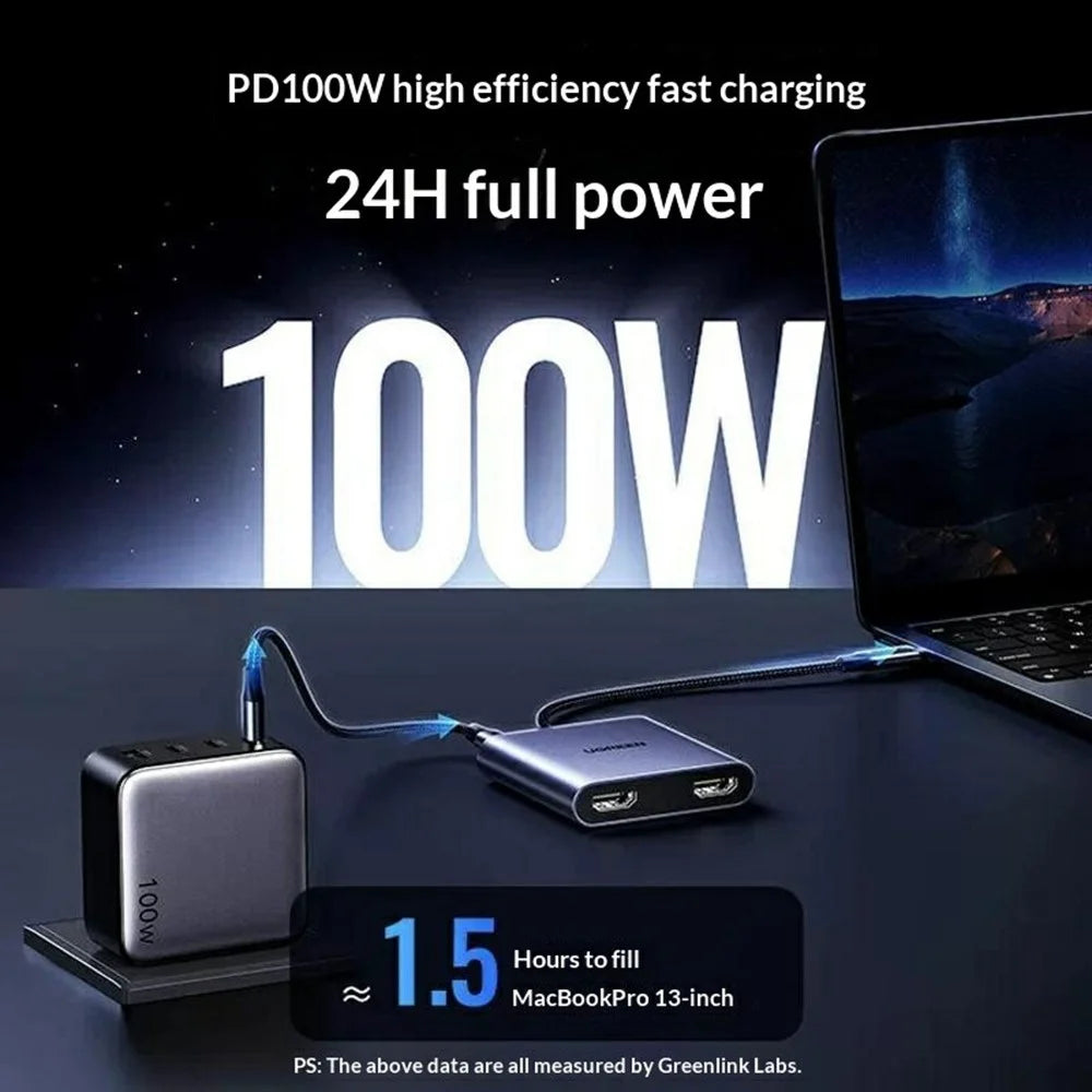 UGREEN CM866 65145 USB-C to Dual HD 4K / 30Hz Adapter with USB-A 3.0 PD 100W Fast Charging Port - 5