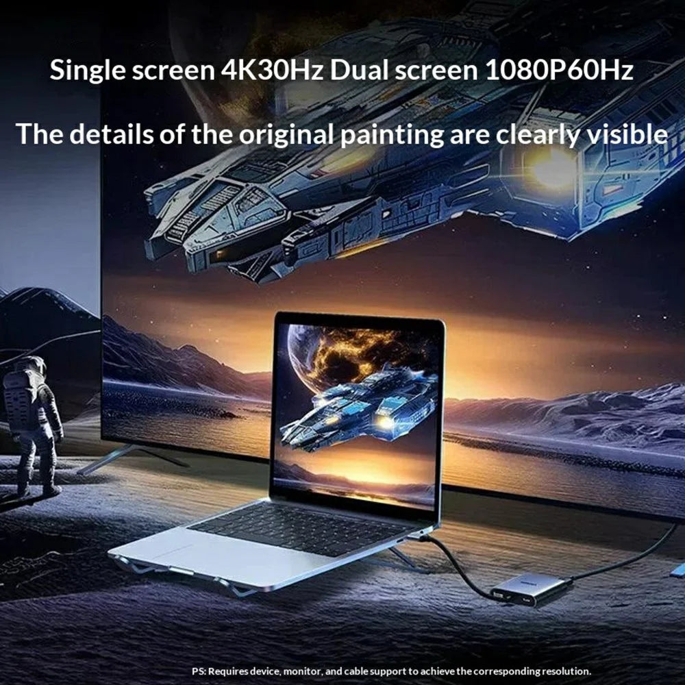 UGREEN CM866 65145 USB-C to Dual HD 4K / 30Hz Adapter with USB-A 3.0 PD 100W Fast Charging Port - 7