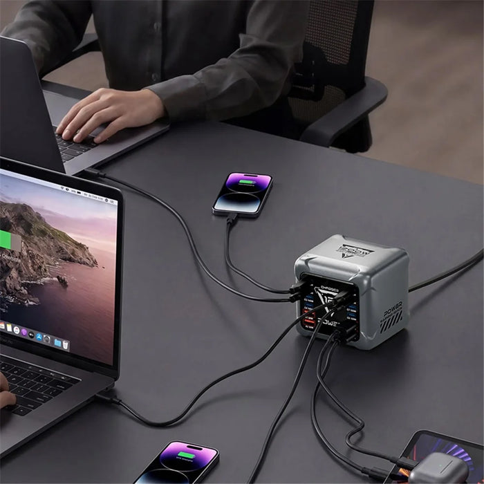 BK-127D 12-Port GaN Desktop Charger with 8 USB-C and 4 USB-A Ports RGB Light 140W Fast Charging Station - EU Plug - 3