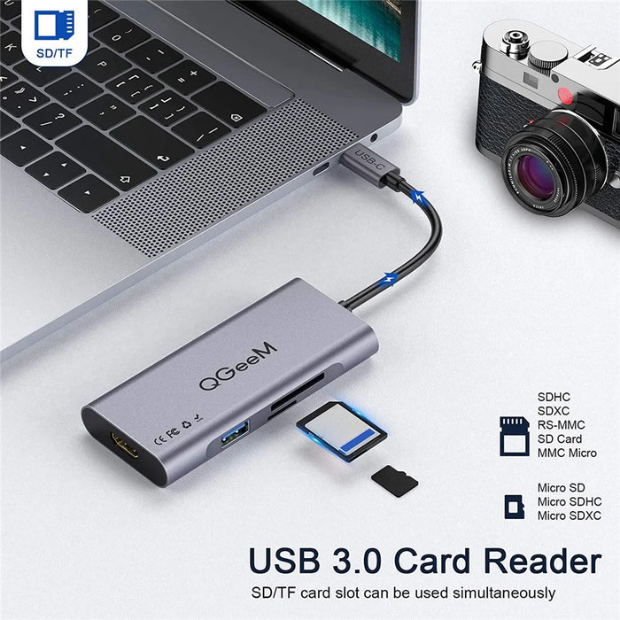 QGEEM QG-UH07-3 7-in-1 Type-C Docking Station Multi-Port USB-C Hub Support HD Compatible Chromebook Thunderbolt 3 - 3