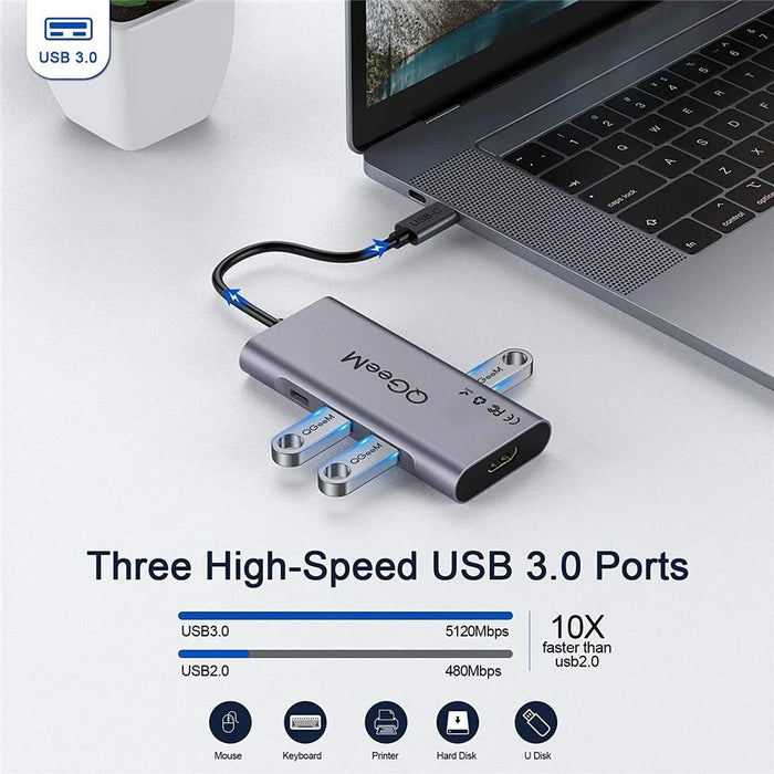 QGEEM QG-UH07-3 7-in-1 Type-C Docking Station Multi-Port USB-C Hub Support HD Compatible Chromebook Thunderbolt 3 - 5