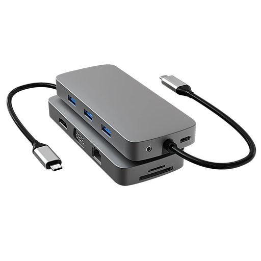 BL10V USB C Hub to HD 4K Video Output+USB 3.0+2xUSB 2.0+2 Memory Card Slots+RJ45+VGA+3.5mm Audio Port+PD Charging Port for Laptop Computer and Type-C Devices - 1