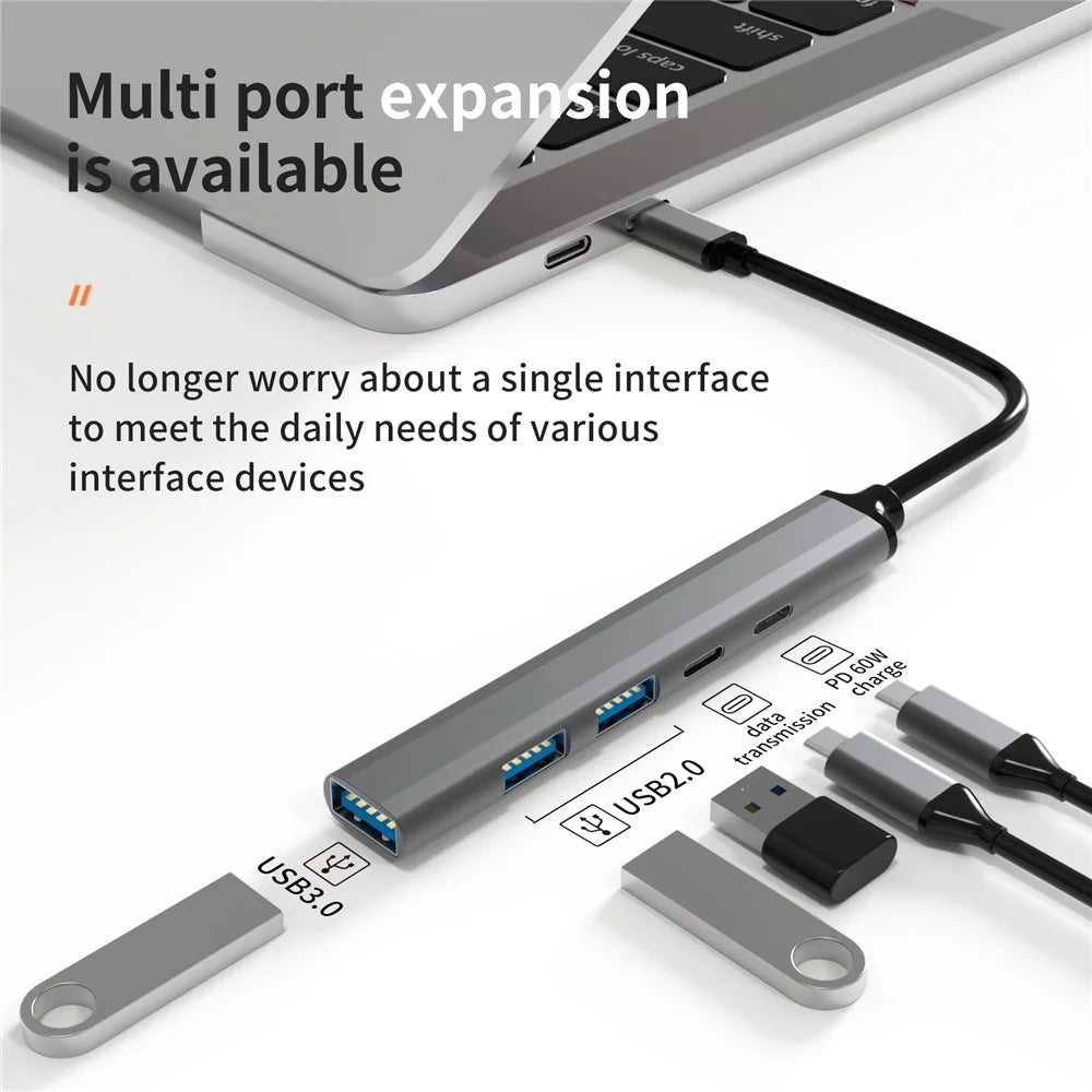 U5-C USB C Hub to 1xUSB 3.0+2xUSB 2.0+PD Charging Port+USB C Port Ultra Slim Data Hub for Notebook PC / Laptop / USB Flash Drives / Mobile HDD / Mouse - 3