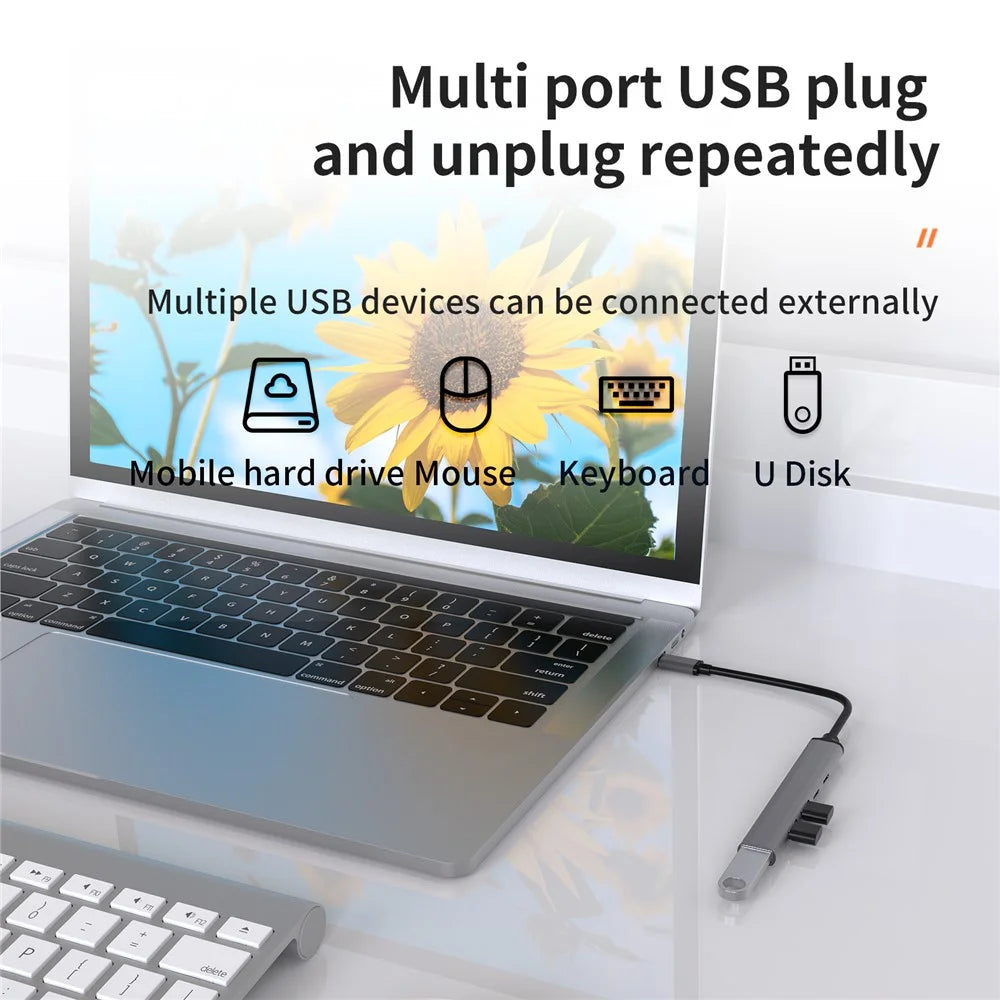 U5-C USB C Hub to 1xUSB 3.0+2xUSB 2.0+PD Charging Port+USB C Port Ultra Slim Data Hub for Notebook PC / Laptop / USB Flash Drives / Mobile HDD / Mouse - 6