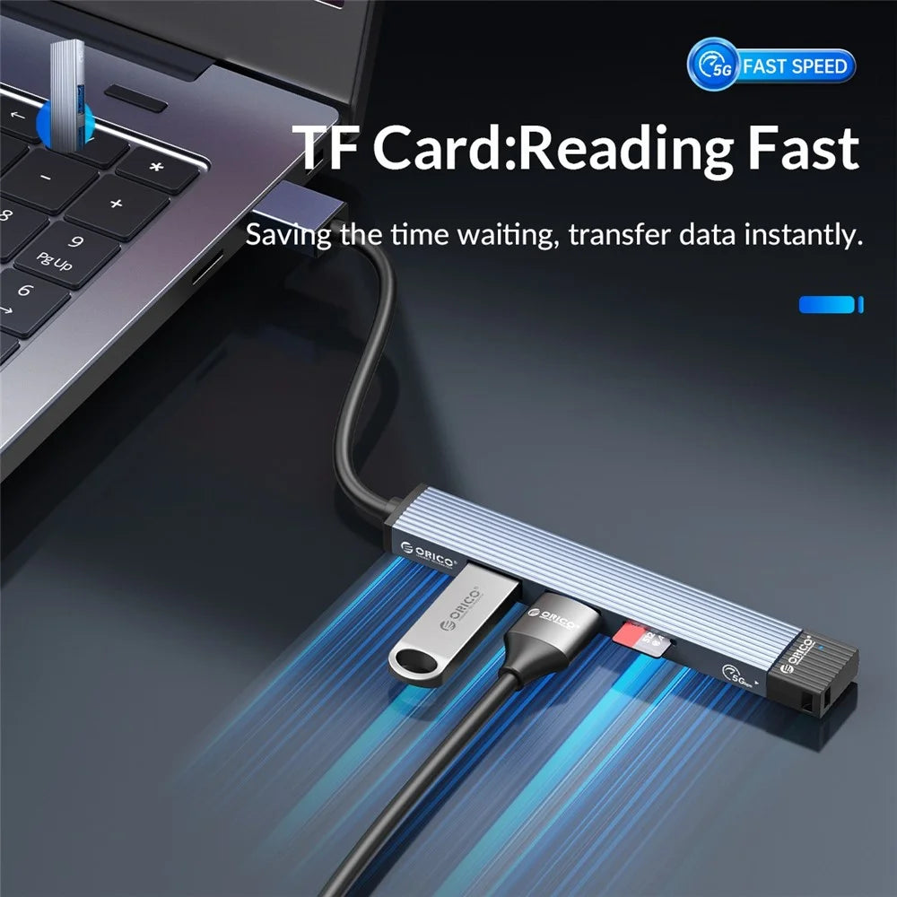 ORICO AH-A12F 4-Port USB3.0 HUB USB to USB3.0+USB2.0+TF Card Slot Adapter Converter Support Card Reader - 2