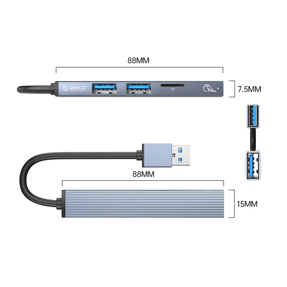 ORICO AH-A12F 4-Port USB3.0 HUB USB to USB3.0+USB2.0+TF Card Slot Adapter Converter Support Card Reader - 6