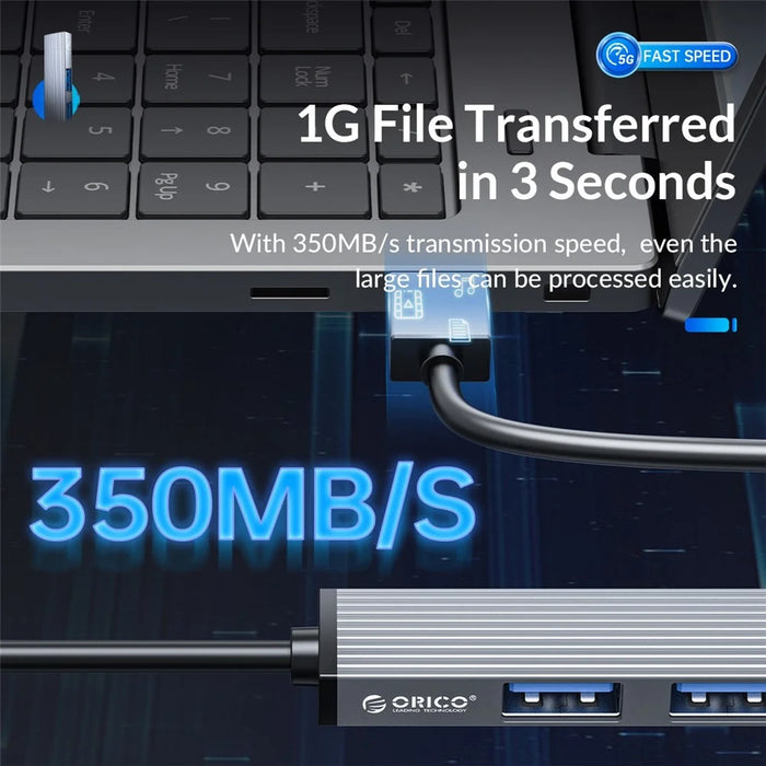 ORICO AH-A13 1*USB 3.0 + 3*USB 2.0 HUB 4 Port Aluminum Alloy USB Splitter for Macbook Pro PC Computer - 4