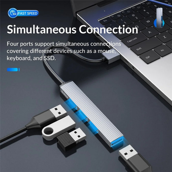 ORICO AH-A13 1*USB 3.0 + 3*USB 2.0 HUB 4 Port Aluminum Alloy USB Splitter for Macbook Pro PC Computer - 5