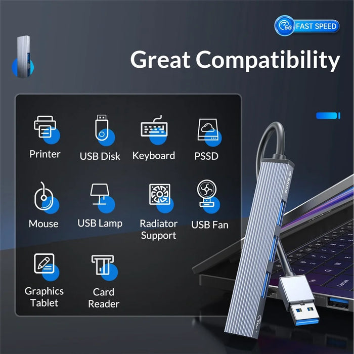 ORICO AH-A13 1*USB 3.0 + 3*USB 2.0 HUB 4 Port Aluminum Alloy USB Splitter for Macbook Pro PC Computer - 6