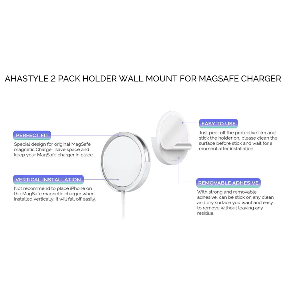 AHASTYLE PT136 2-Pack Self-adhesive Wall Mount Holder Bracket Charger - 7