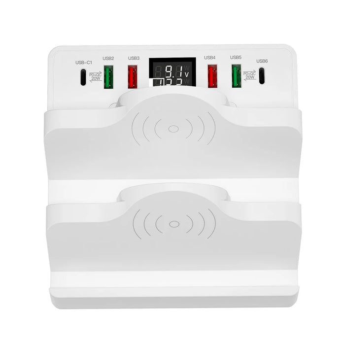 Multifunctional Charging Stand 6 USB + Dual PD + Dual QC3.0 + Dual Wireless Charger Charging Station for Cell Phones, Tablets - EU Plug - 3