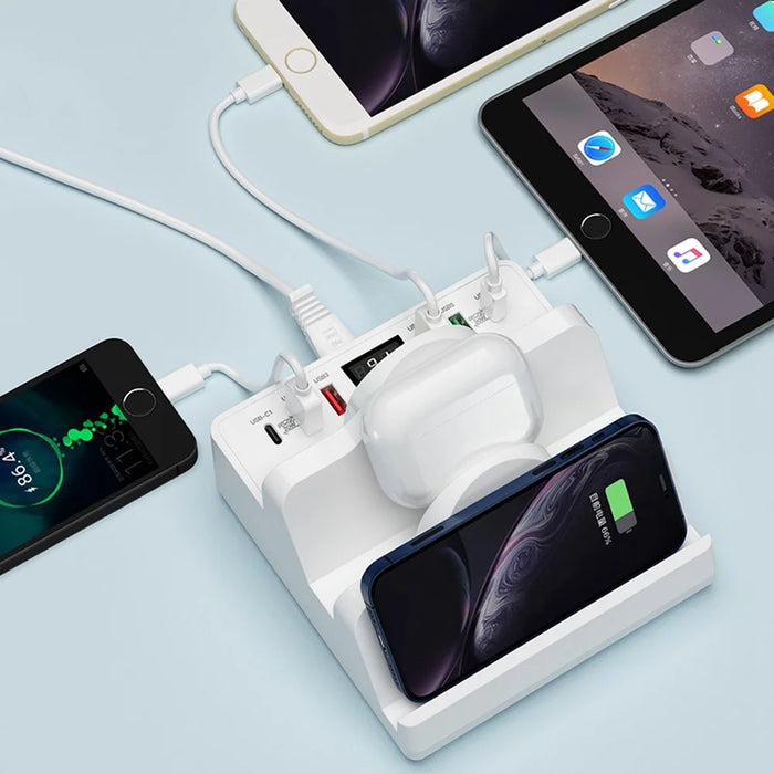 Multifunctional Charging Stand 6 USB + Dual PD + Dual QC3.0 + Dual Wireless Charger Charging Station for Cell Phones, Tablets - EU Plug - 5
