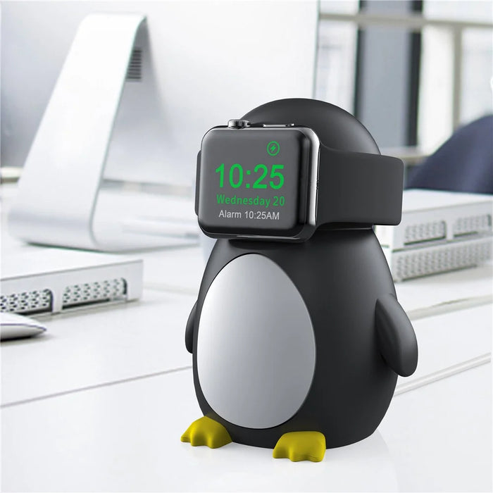 For Apple Watch Cute Penguin Silicone Charging Base Desktop Charging Stand Holder (without Charger) - Black - 4