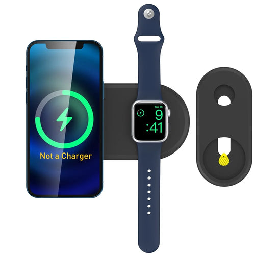 AHASTYLE PT135 2-in-1 Smart Watch Cell Phone Charger Silicone Case Compatible with MagSafe Charger Mat Charging Dock Protector - Black - 1