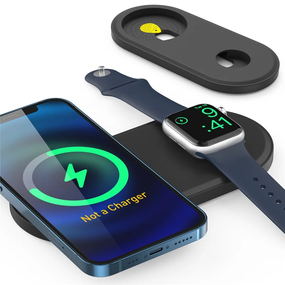 AHASTYLE PT135 2-in-1 Smart Watch Cell Phone Charger Silicone Case Compatible with MagSafe Charger Mat Charging Dock Protector - Black - 2