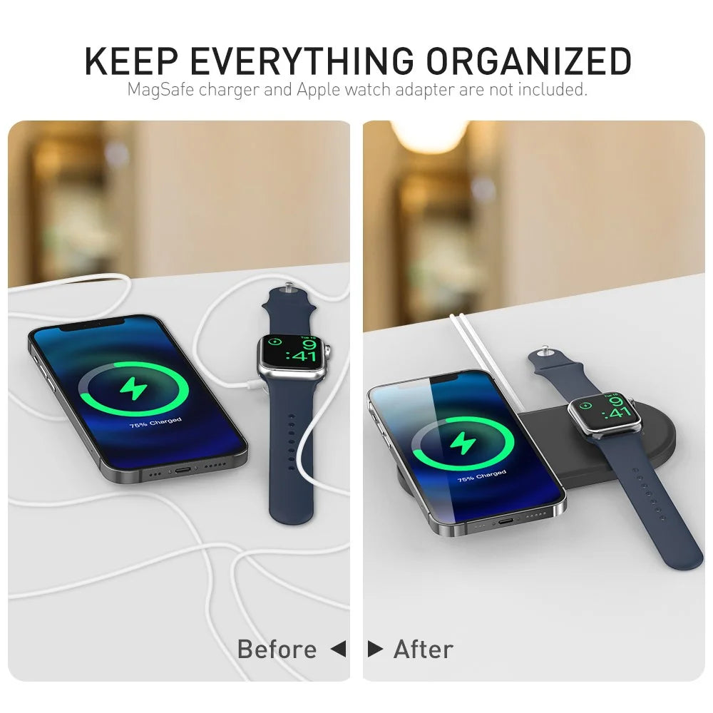 AHASTYLE PT135 2-in-1 Smart Watch Cell Phone Charger Silicone Case Compatible with MagSafe Charger Mat Charging Dock Protector - Black - 3